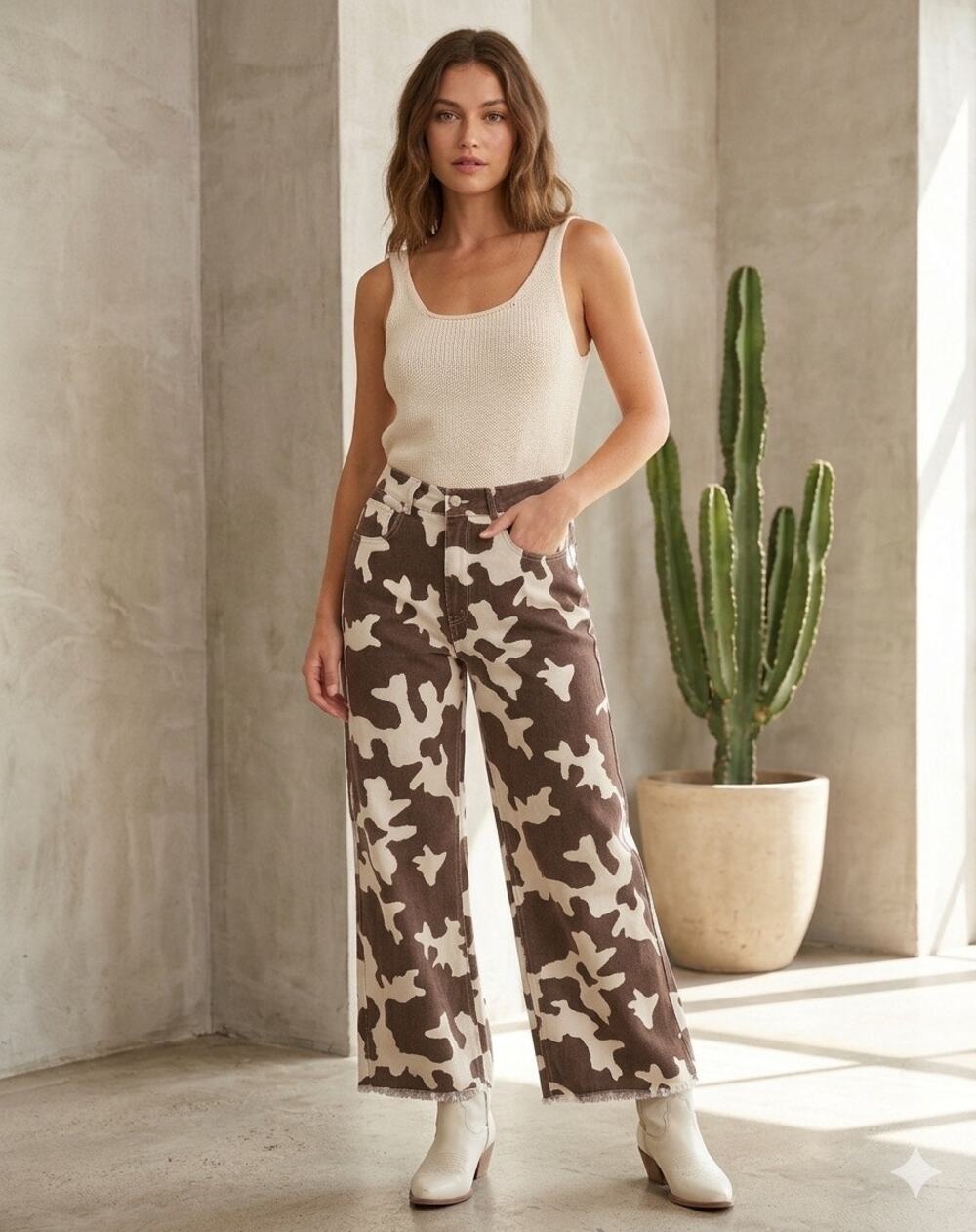 Hesperus Brown Cow Print Wide Leg Jeans - Size 11 Y2K Western